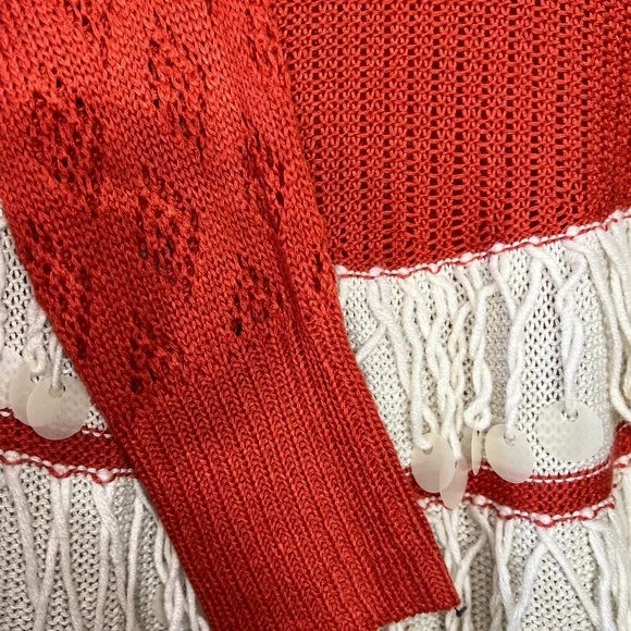 Lulumari Womens Long Sleeve Orange Cardigan Sweater Boho loose knit Disc Sz M - Picture 10 of 11